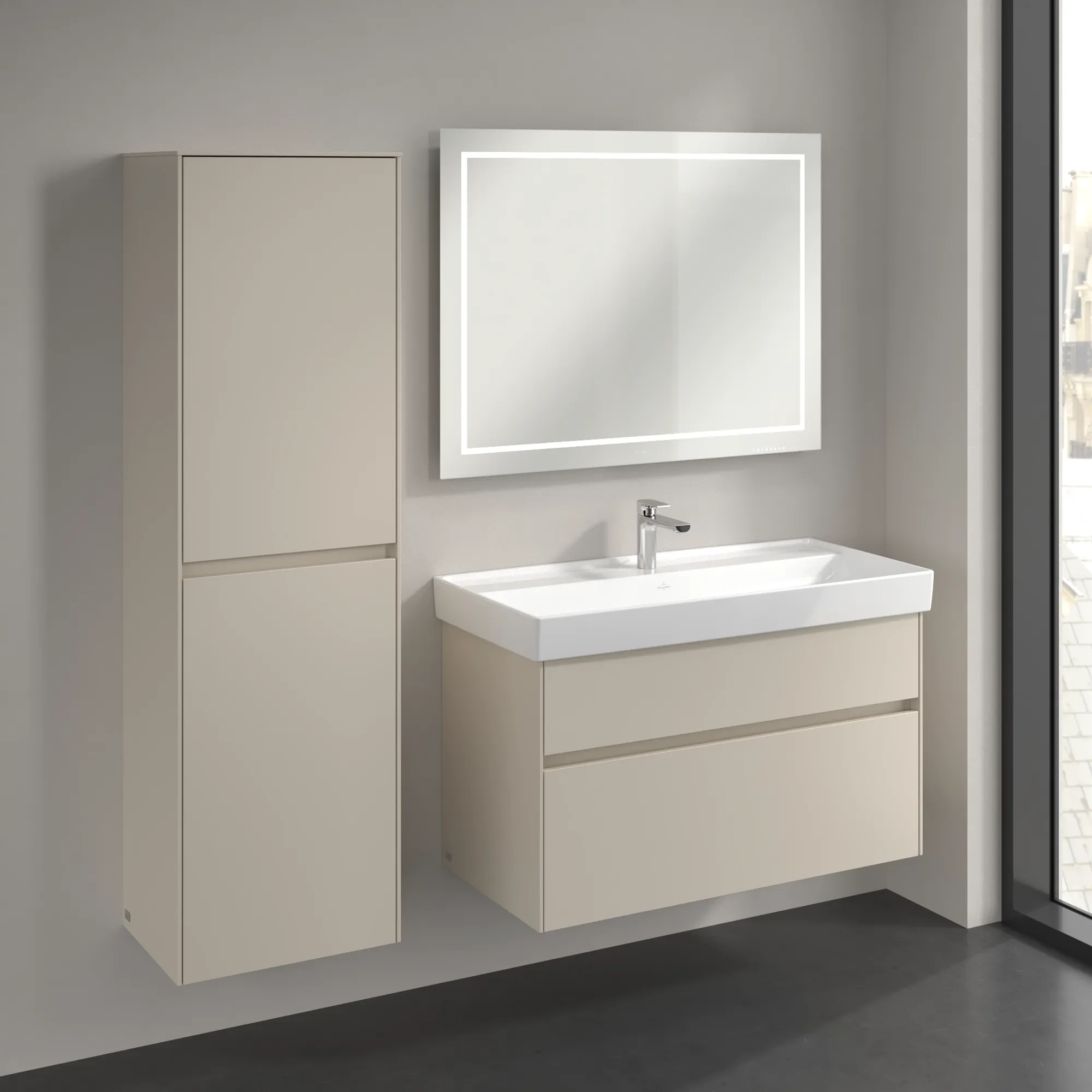 Villeroy & Boch Hochschrank mit Wäschekorb „Collaro“ 45,4 × 153,8 × 34,9 cm ohne Beleuchtung, Anschlag links, 1 Tür