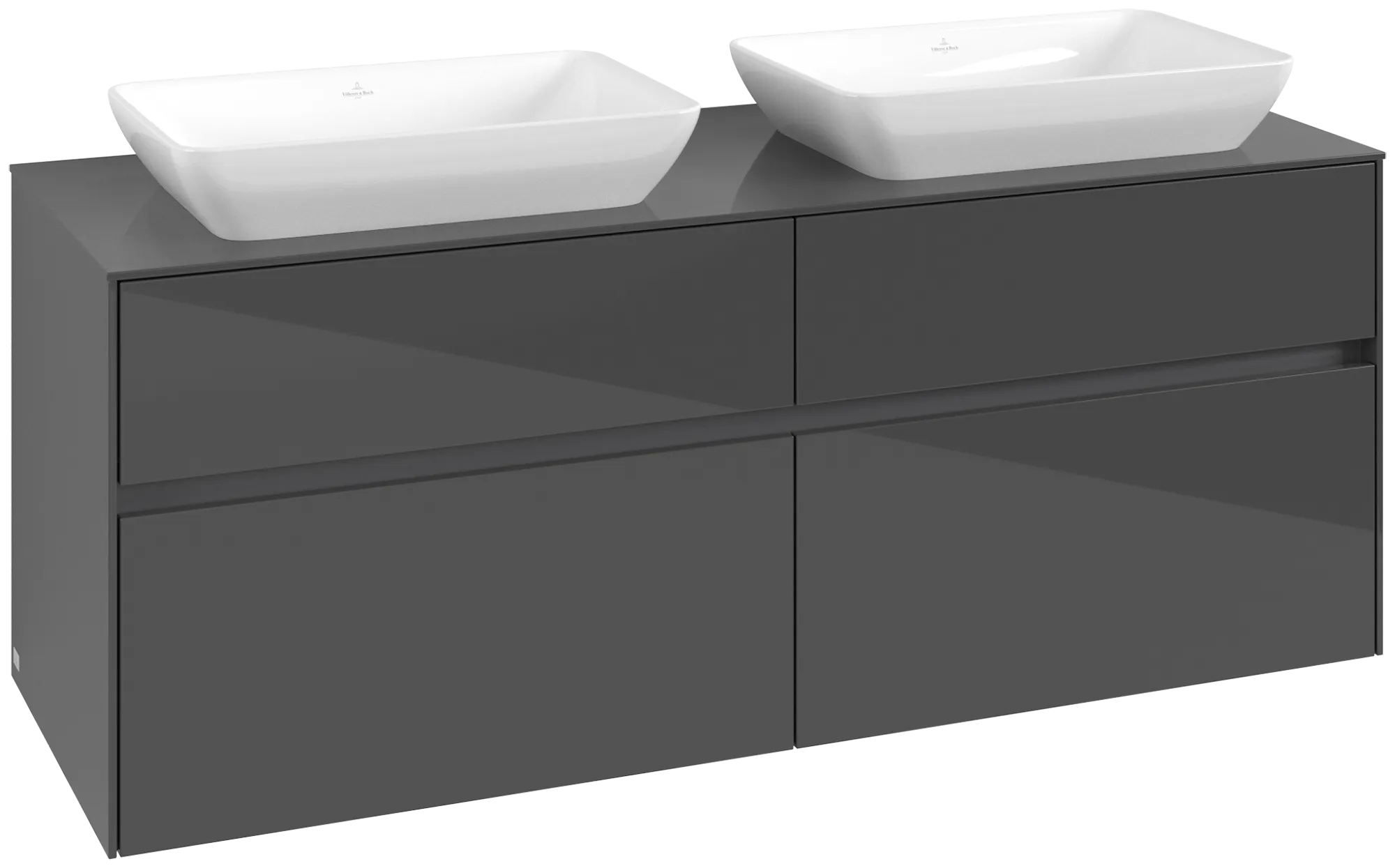 Villeroy & Boch Waschtischunterschrank „Collaro“ 1400 × 548 × 500 mm Glossy Grey, ohne Beleuchtung, für links und rechts