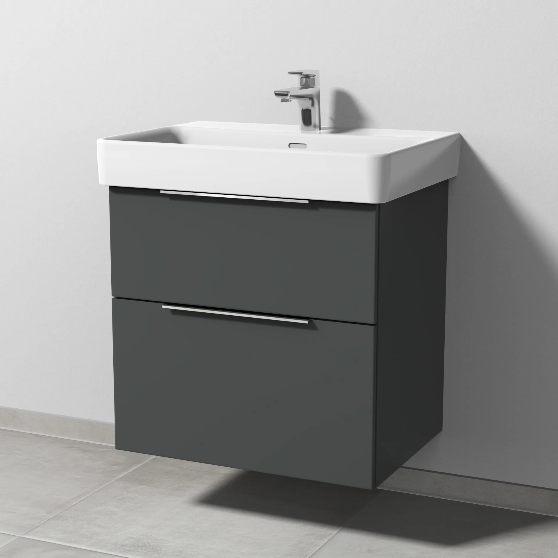 Sanipa Waschtischunterschrank „3way“ passend zu Keramik-Waschtische Pro S von Laufen 600 × 593 × 437 mm in Anthrazit (matt), Becken mittig