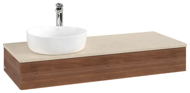 Villeroy & Boch Waschtischunterschrank „Antao“ 1200 × 190 × 500 mm Warm Walnut, für Becken links, ohne Beleuchtung Villeroy & Boch Waschtischunterschrank „Antao“ 1200 × 190 × 500 mm Warm Walnut, für Becken links, ohne Beleuchtung