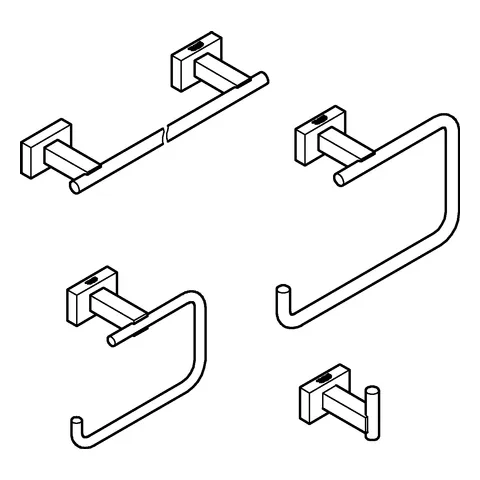 4-in-1 Bad-Set Essentials Cube 40778_1, mit Bademantelhaken, Handtuchring, WC-Papierhalter ohne Deckel, Badetuchhalter 558 mm, chrom 4-in-1 Bad-Set Essentials Cube 40778_1, mit Bademantelhaken, Handtuchring, WC-Papierhalter ohne Deckel, Badetuchhalter 558 mm, chrom