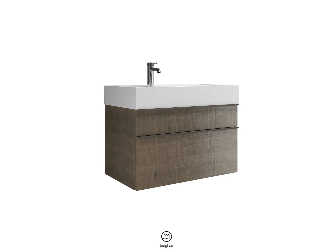 Mi-Waschtisch inkl. WTU Yumo von burgbad – Mineralguss, 470x815x610 mm, 1 Schublade, 1 Auszug, cleanFlow