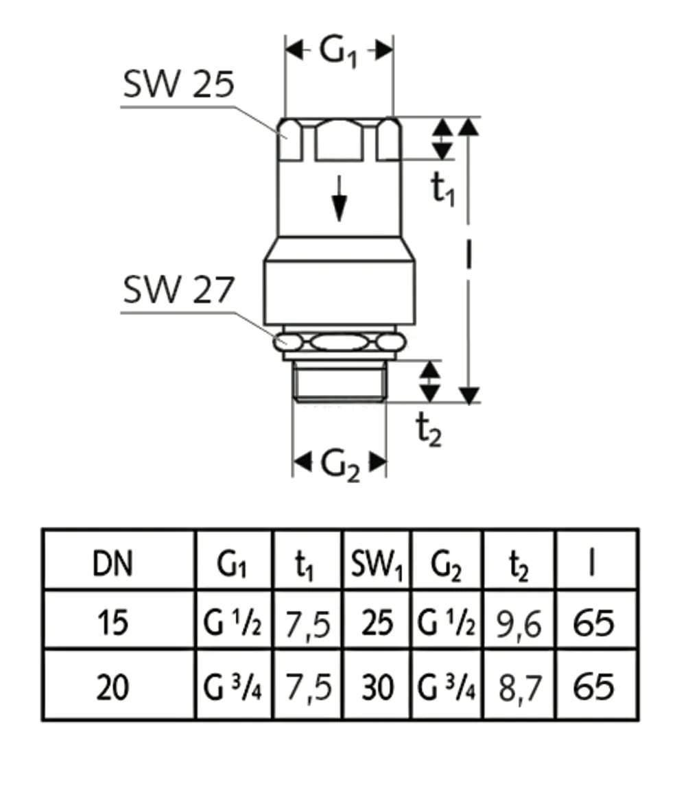 Rohrbelüfter, Durchflussform von oben nach unten, RB, RFV, DN 20 G 3/4 IG, DN 20 G 3/4 AG, chrom Rohrbelüfter, Durchflussform von oben nach unten, RB, RFV, DN 20 G 3/4 IG, DN 20 G 3/4 AG, chrom