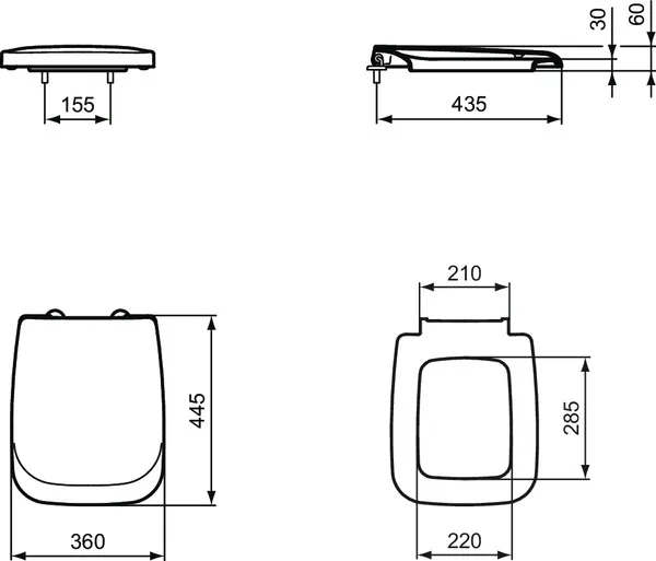 Ideal Standard WC-Sitz Ventuno Softclosing Weiß, 360x445x60 mm, Wrapover, Duroplast, abnehmbarer Sitz