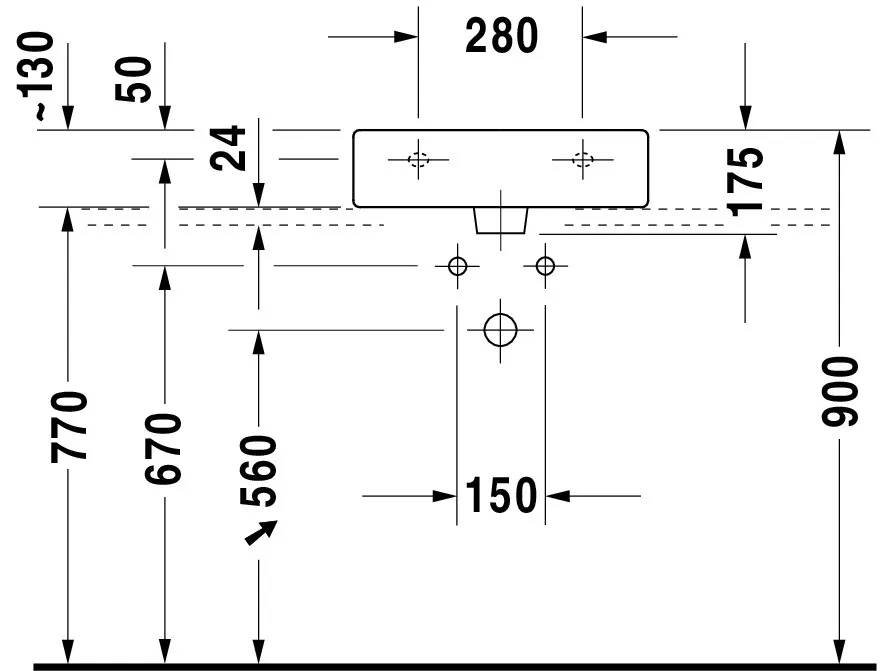 Wandwaschtisch „Vero“, mit Überlauf, Hahnlochposition mittig Wandwaschtisch „Vero“, mit Überlauf, Hahnlochposition mittig