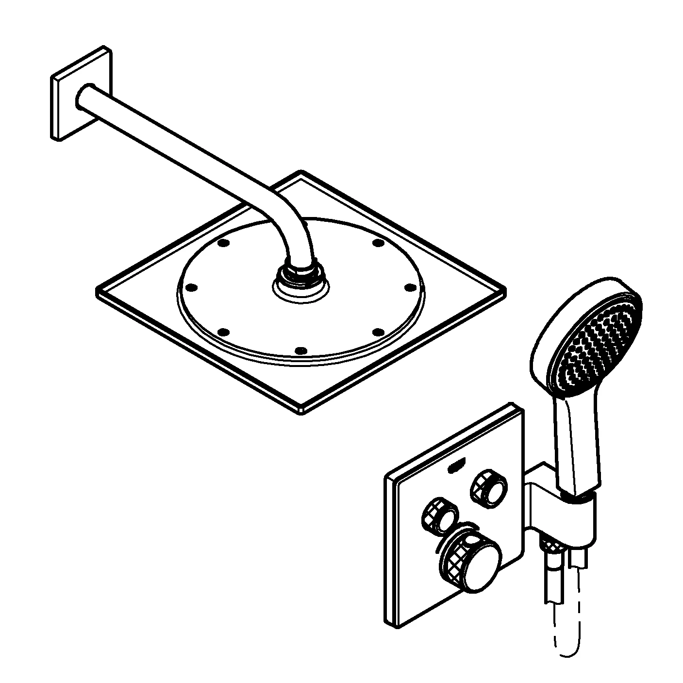 Duschsystem Unterputz Grohtherm SmartControl 34742, mit Unterputz-Thermostat mit 2 Absperrventilen und integriertem Brausehalter, Rainshower F-Series 10“ Kopfbrauseset, chrom