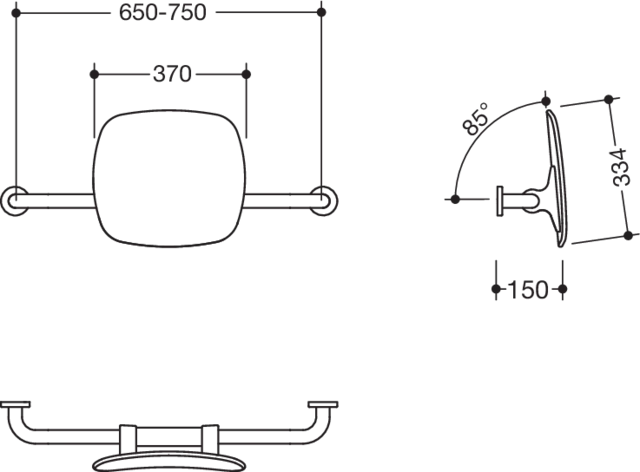 Rückenstütze, WA = 150mm Wandmontag., BM211.2 signalweiß