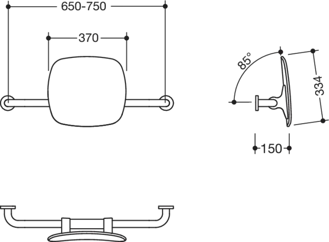 Rückenstütze Fb 98, WA 150mm Wandmontage, BM211.2 reinweiß Rückenstütze Fb 98, WA 150mm Wandmontage, BM211.2 reinweiß