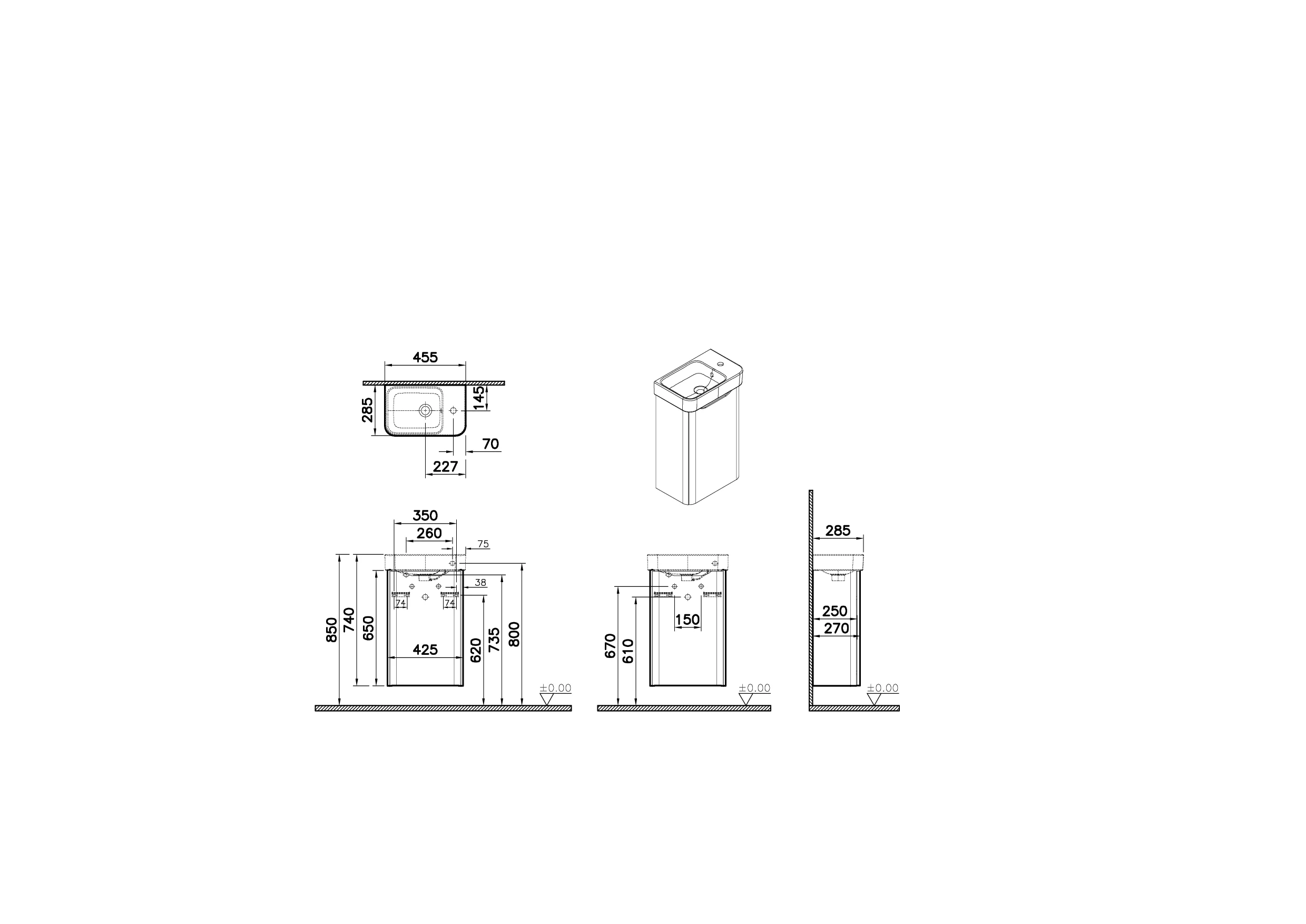 New Integra Round Set Handwaschbecken mit Unterschrank 1 Tür Türanschlag rechts 45 x 28 x 74 cm Weiß Hochglanz/Terracotta Matt