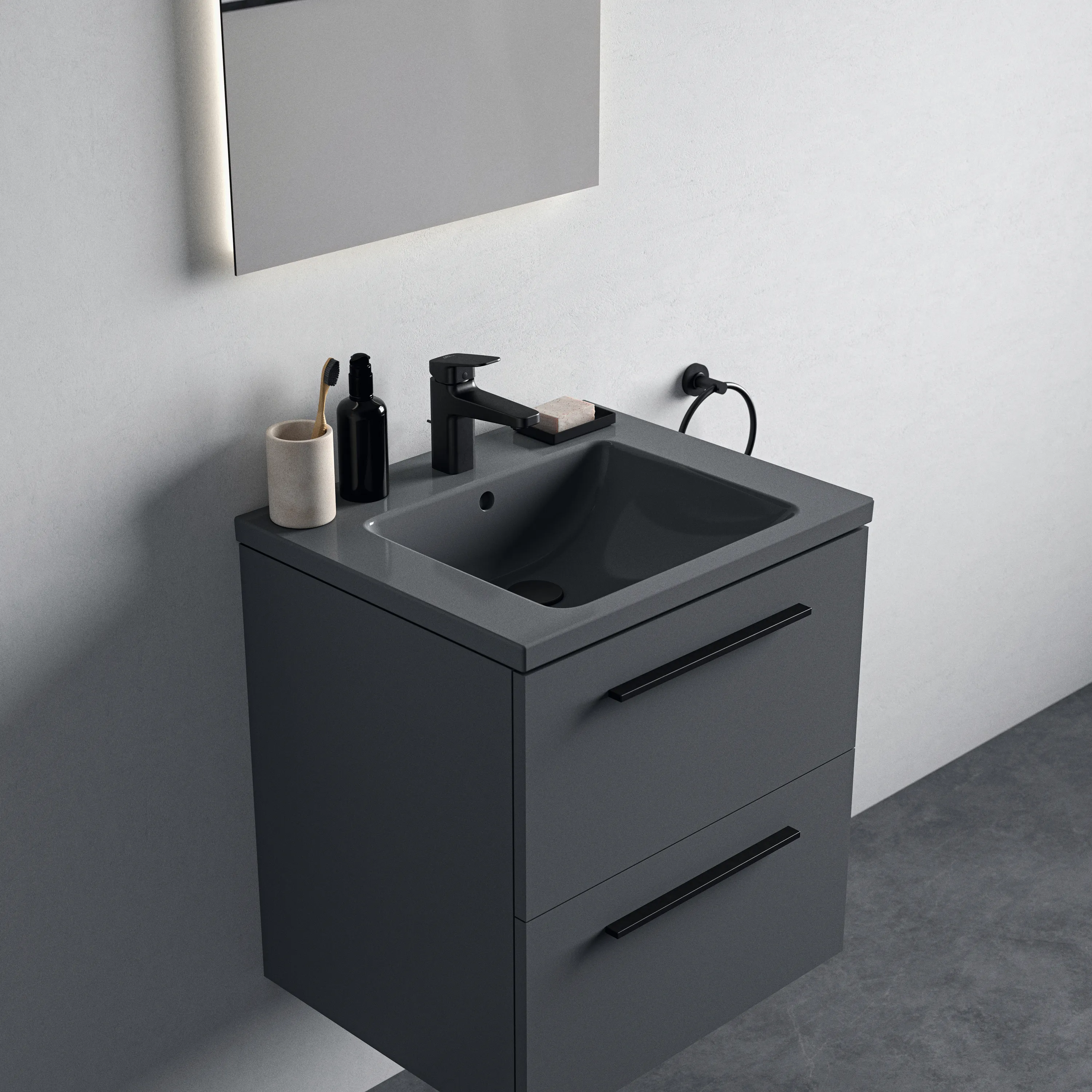 Waschbecken „i.lifeB“ 61 × 51 × 18 cm, Hahnlochposition mittig in Grau Waschbecken „i.lifeB“ 61 × 51 × 18 cm, Hahnlochposition mittig in Grau
