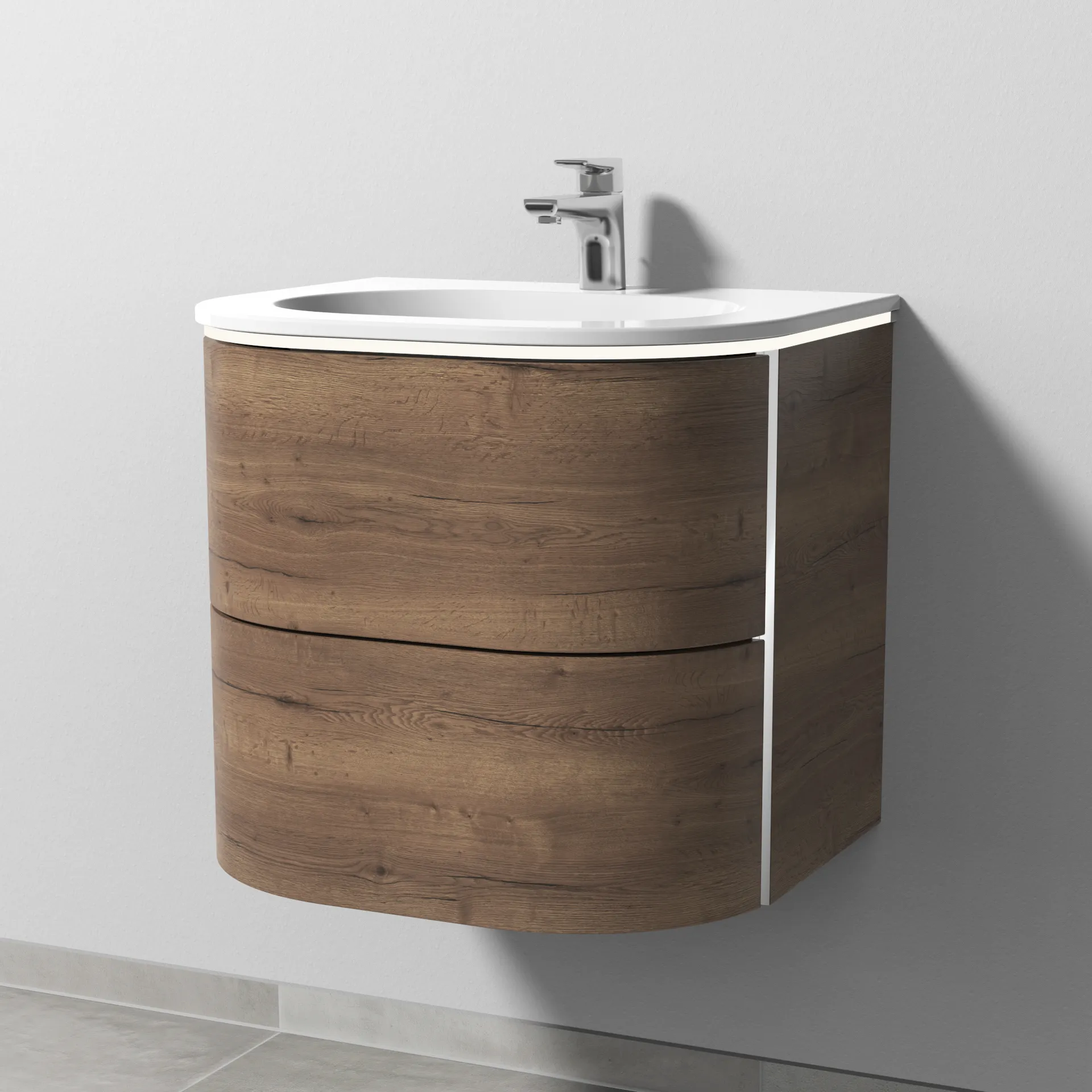 Sanipa Keramik-Waschtisch-Set mit Waschtischunterschrank „4balance“ 584 × 514 × 522 mm in Eiche Tabak, mit Beleuchtung