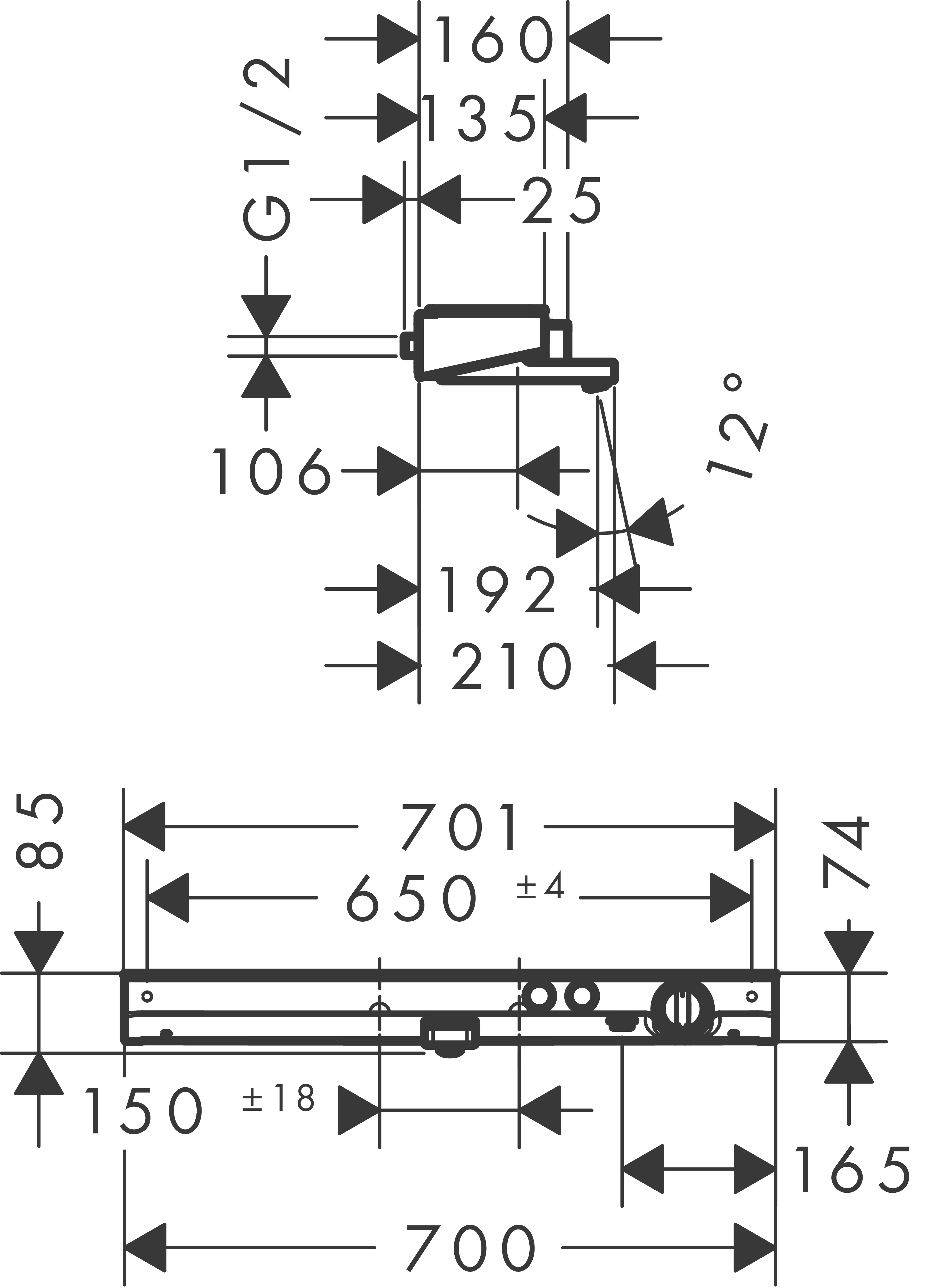 Thermostat ShowerTablet Select 700 Wanne Aufputz DN15 chrom Thermostat ShowerTablet Select 700 Wanne Aufputz DN15 chrom