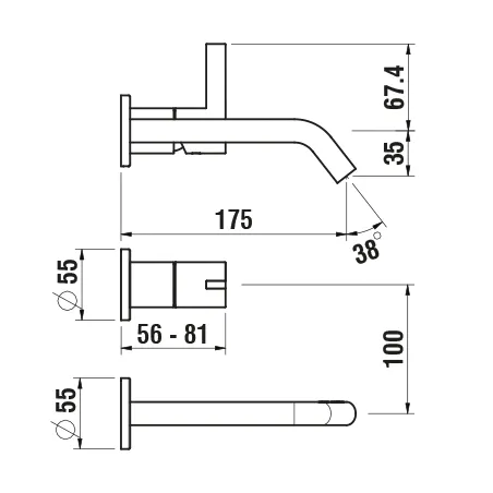 2-Loch Einhebel-Waschtischmischer Unterputz Kartell für Simibox 2-Point Ausladung 175 mm PVD Gold 2-Loch Einhebel-Waschtischmischer Unterputz Kartell für Simibox 2-Point Ausladung 175 mm PVD Gold