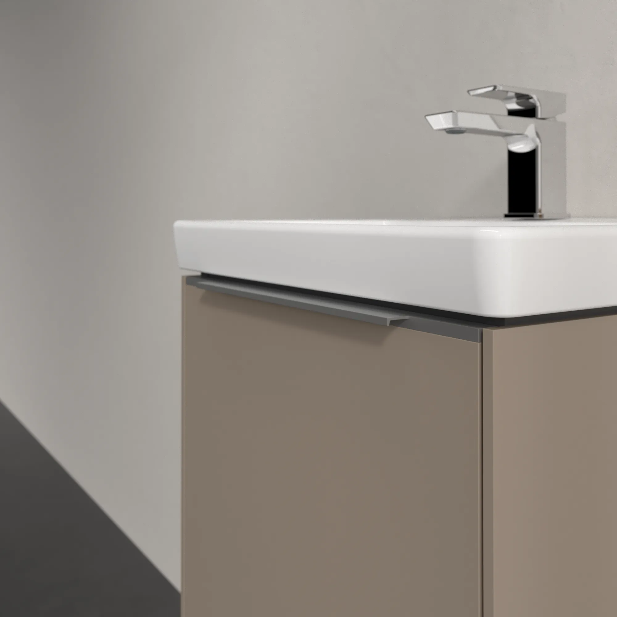 Villeroy & Boch Waschtischunterschrank mit Tür „Subway 3.0“ für Schrankwaschtisch 423 × 429 × 378 mm Taupe, 1 Tür, für Becken mittig, Anschlag links Villeroy & Boch Waschtischunterschrank mit Tür „Subway 3.0“ für Schrankwaschtisch 423 × 429 × 378 mm Taupe, 1 Tür, für Becken mittig, Anschlag links