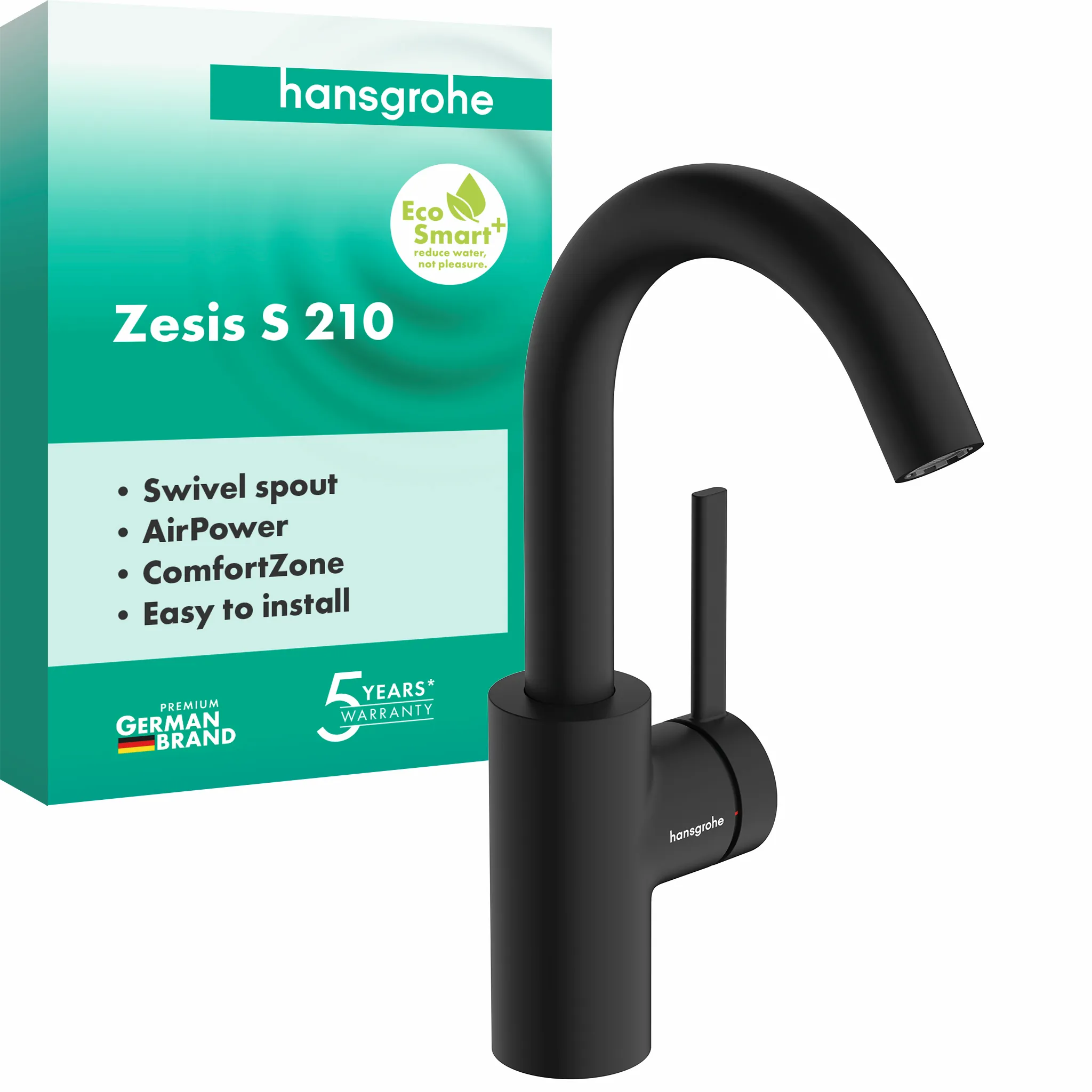 Hansgrohe Einhebel-Waschtischmischer Zesis S, mattschwarz, ComfortZone 210, Ausladung 142 mm, Auslaufhöhe 210 mm