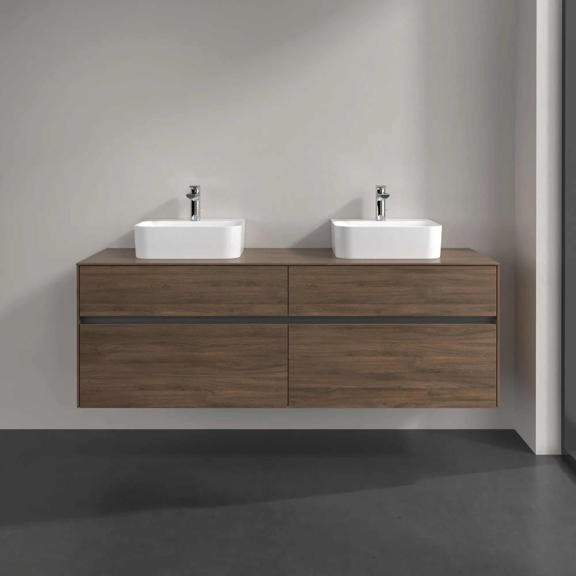 Villeroy & Boch Waschtischunterschrank „Collaro“ 1600 × 548 × 500 mm Arizona Oak, mit Beleuchtung, für links und rechts