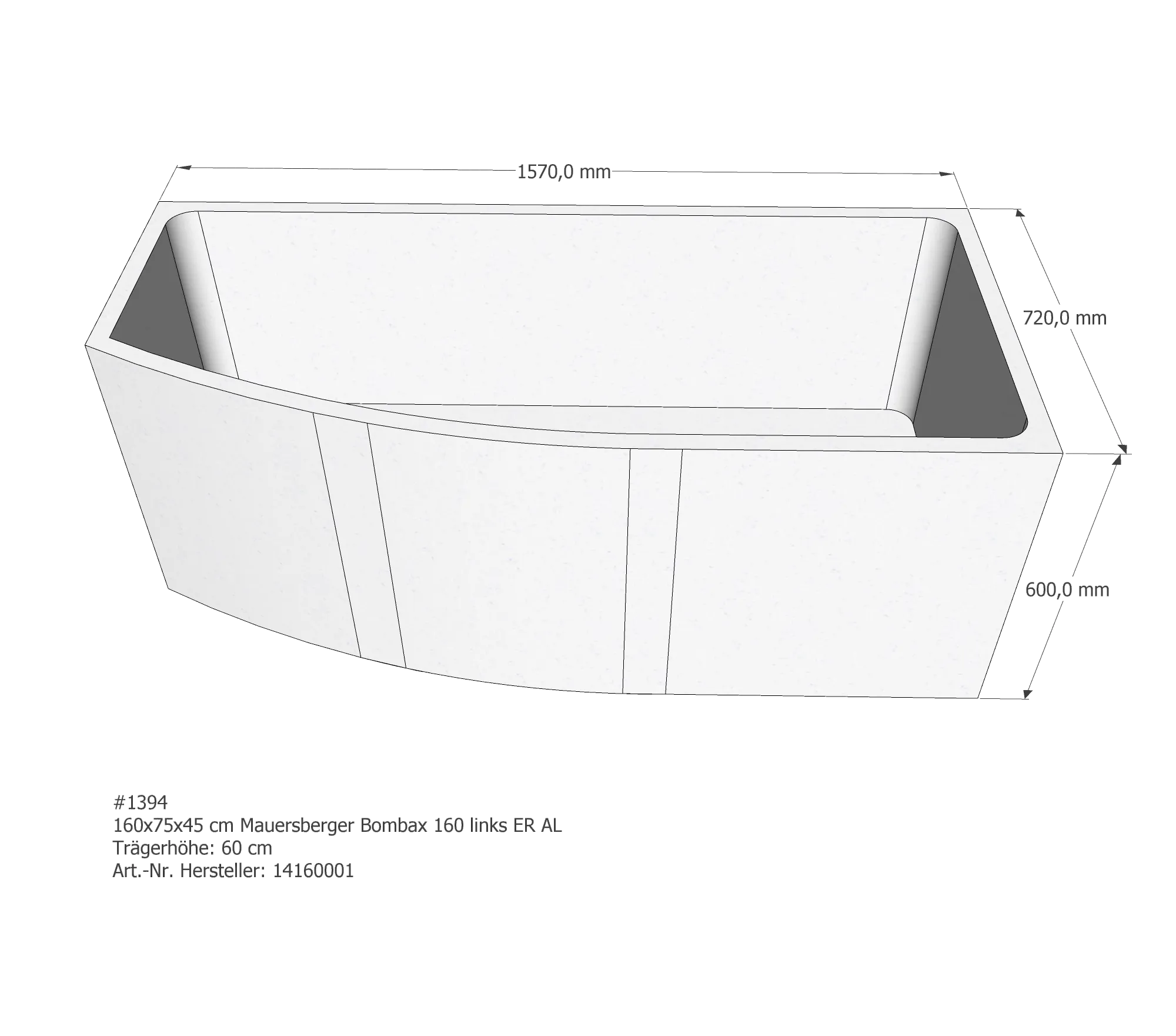 Badewannenträger für Mauersberger Bombax 160 links links 160 × 75 × 45 cm Badewannenträger für Mauersberger Bombax 160 links links 160 × 75 × 45 cm