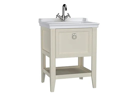 Valarte Set 65 cm Möbelwaschtisch + Waschtischunterschrank 1 Vollauszug Elfenbein Matt