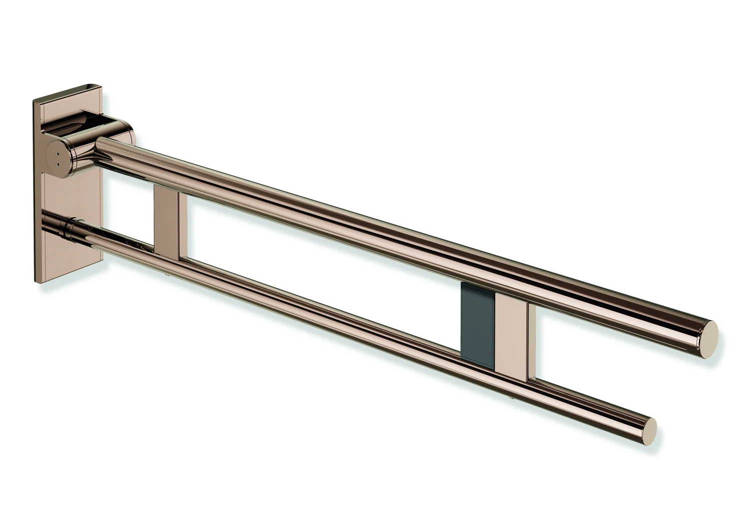 HEWI System 900 - Mobiler Stützklappgriff Duo, Design A, Edelstahl PVD Kupfer glänzend, Ausladung 850 mm, Funk-Spülauslösung rechts