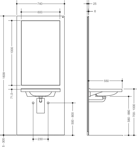 HEWI Waschtisch-Modul S 50, Höhenverstellbar HEWI Waschtisch-Modul S 50, Höhenverstellbar