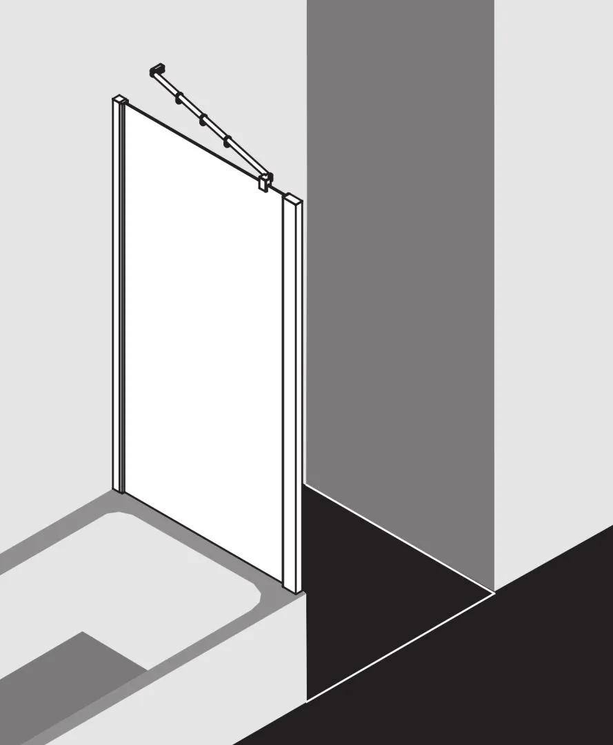 Kermi Seitenwand verkürzt auf Badewanne für Ecke „RAYA“ Glas Klar, Profile Silber Hochglanz, BV: 875 - 895 mm WE: 885 - 905 mm H: 1600 mm