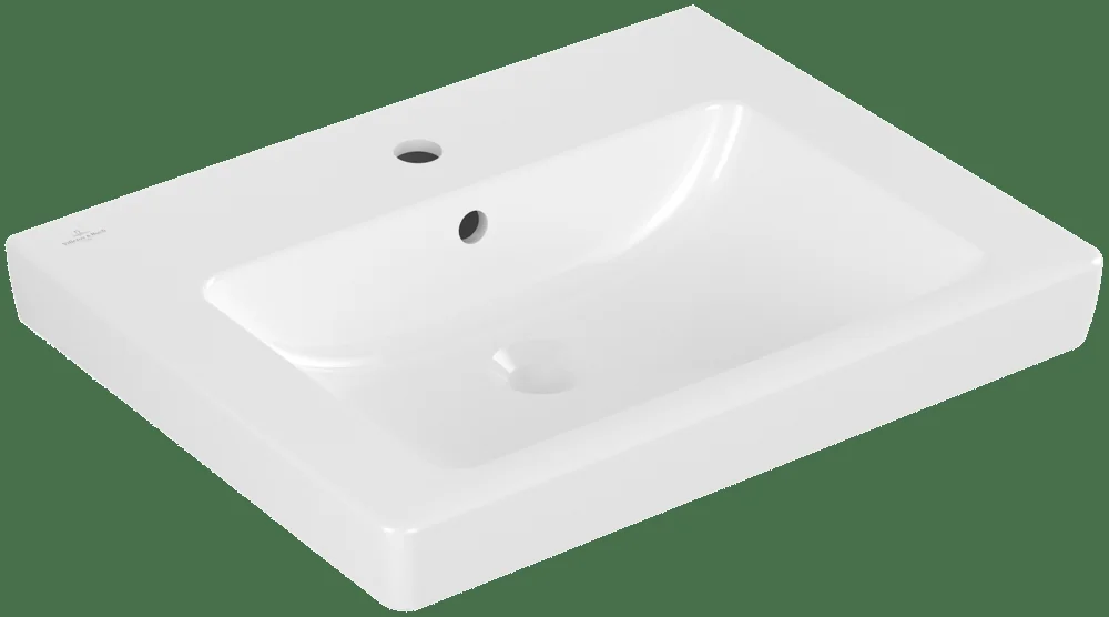 Villeroy & Boch Subway 2.0 Waschbecken 71136G, 600 x 470 mm, Rechteck, 1HL. mittleres Hahnloch durchgestochen, mit Überlauf, Unterseite geschliffen, Weiß Alpin