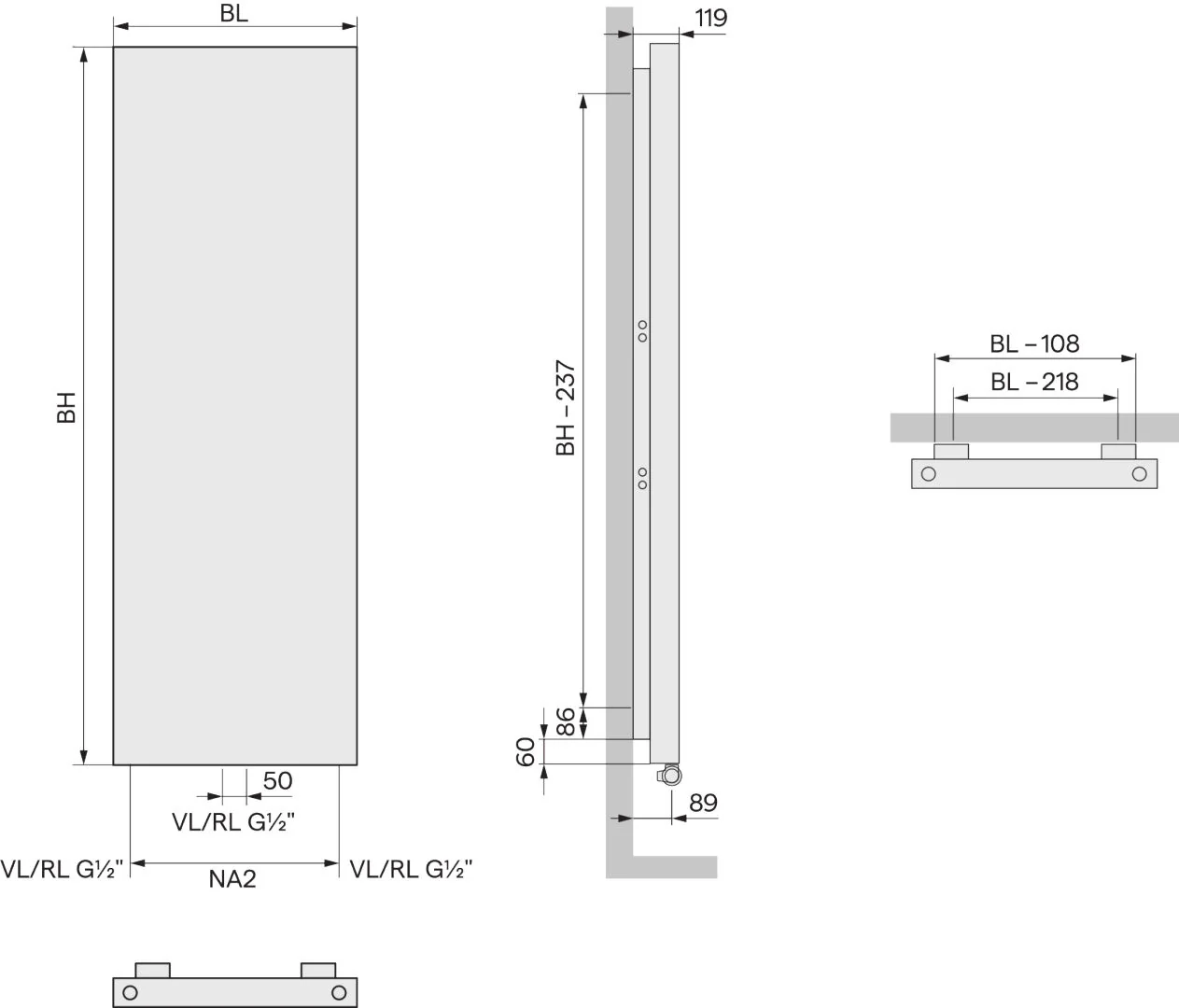 Kermi Design-Heizkörper 2-lagig „Niva®“ T21 42 × 122 cm in Weiß (RAL 9016)