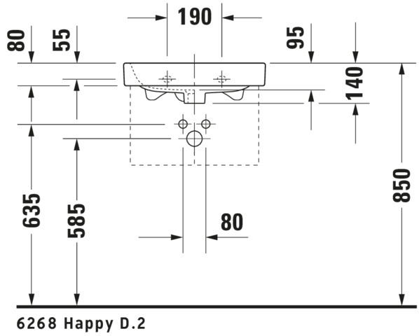 Wandwaschtisch „Happy D.2“, mit Überlauf, Hahnlochposition mittig 