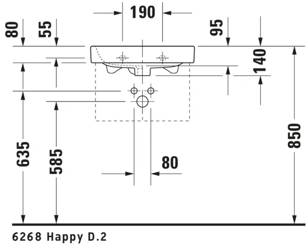 Wandwaschtisch „Happy D.2“, mit Überlauf, Hahnlochposition mittig