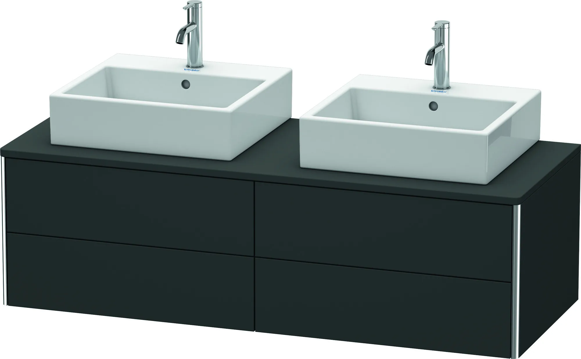 Duravit Waschtischunterschrank wandhängend „XSquare“ 140 × 40 × 54,8 cm Graphit Supermatt Becken: links und rechts / Front- & Korpusfarbe: Graphit Supermatt / Größe: 140 × 54,8 × 40 cm / Oberfläche: Dekor / Profile: Chrom / Schubladen: 4 Duravit Waschtischunterschrank wandhängend „XSquare“ 140 × 40 × 54,8 cm Graphit Supermatt Becken: links und rechts / Front- & Korpusfarbe: Graphit Supermatt / Größe: 140 × 54,8 × 40 cm / Oberfläche: Dekor / Profile: Chrom / Schubladen: 4