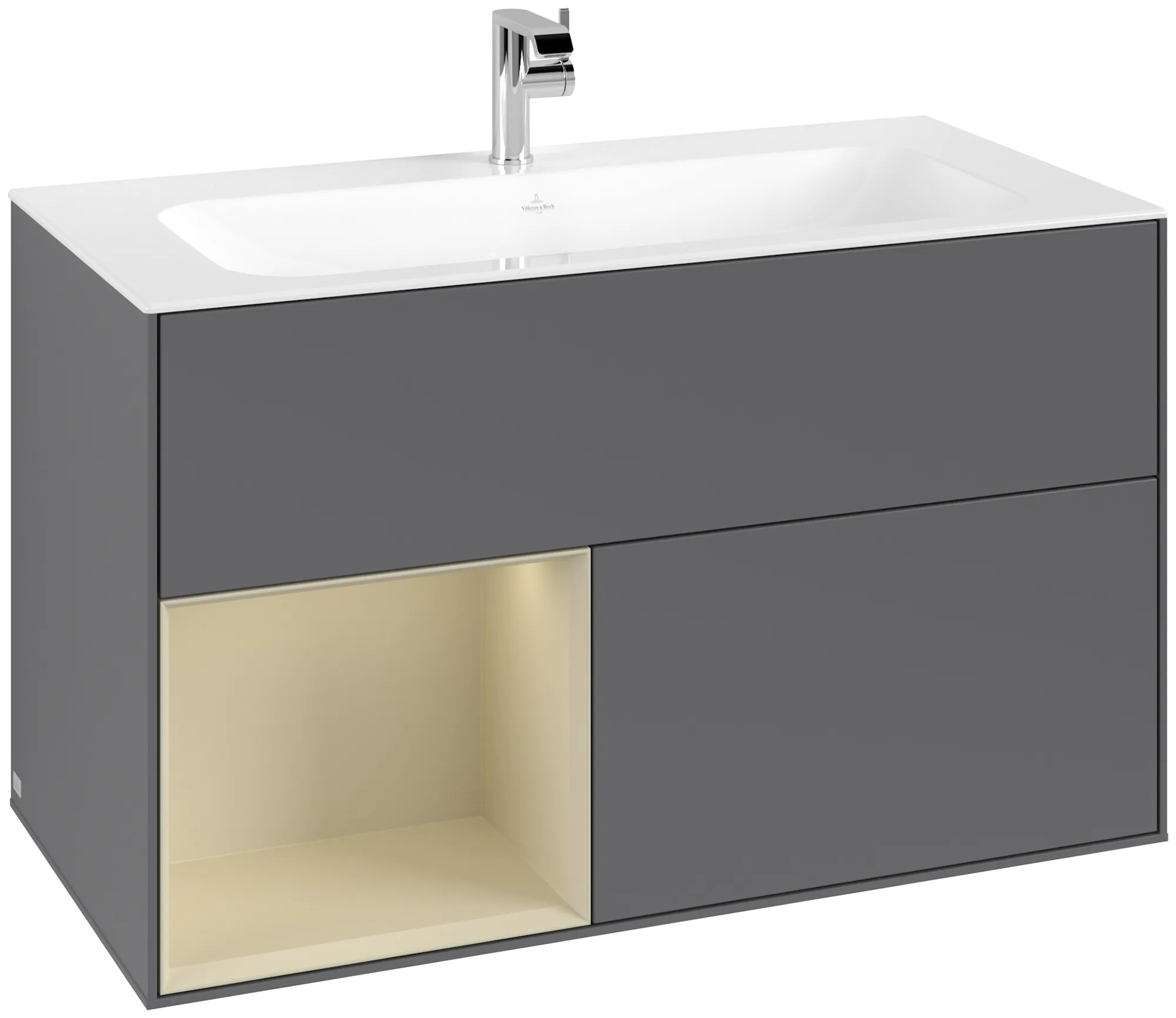 Villeroy & Boch Waschbeckenunterschrank Finion F03, Anthracite Matt Lacquer / Silk Grey Matt Lacquer, 996 x 591 x 498 mm, mit Beleuchtung, Push-to-open, SoftClosing Villeroy & Boch Waschbeckenunterschrank Finion F03, Anthracite Matt Lacquer / Silk Grey Matt Lacquer, 996 x 591 x 498 mm, mit Beleuchtung, Push-to-open, SoftClosing
