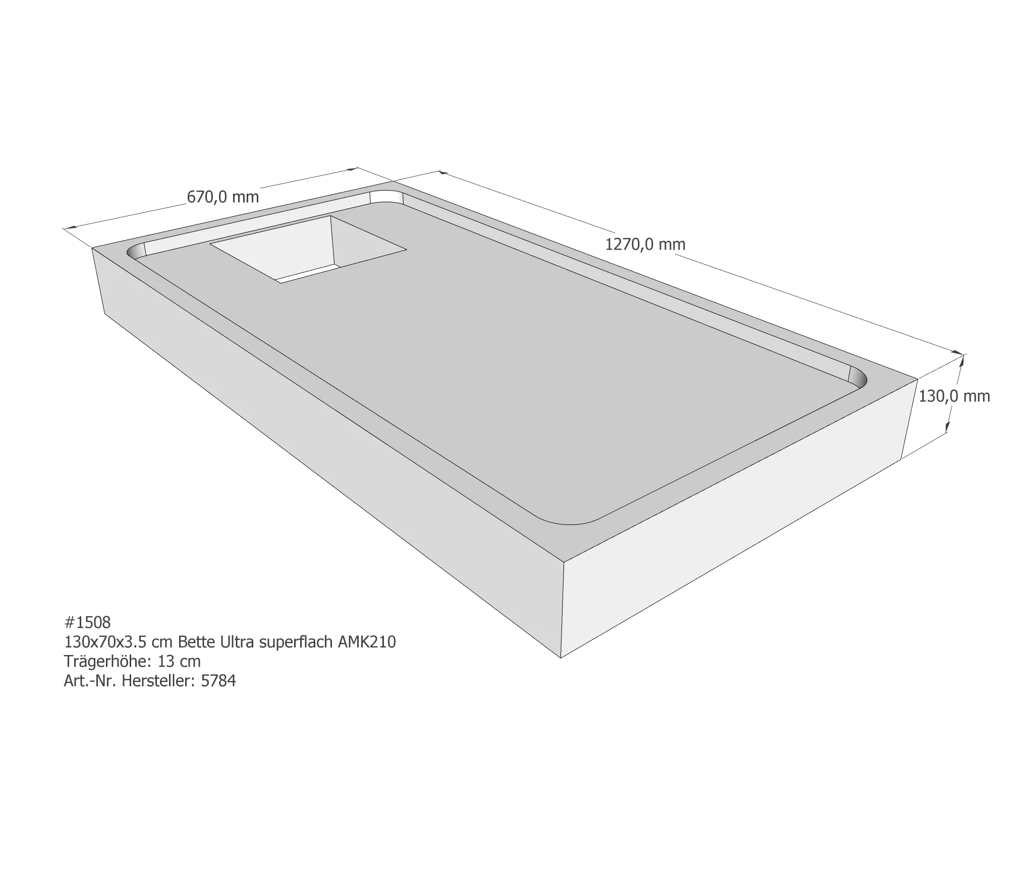 Duschwannenträger passend für Bette BetteUltra (superflach) 130 × 70 × 3,5 cm