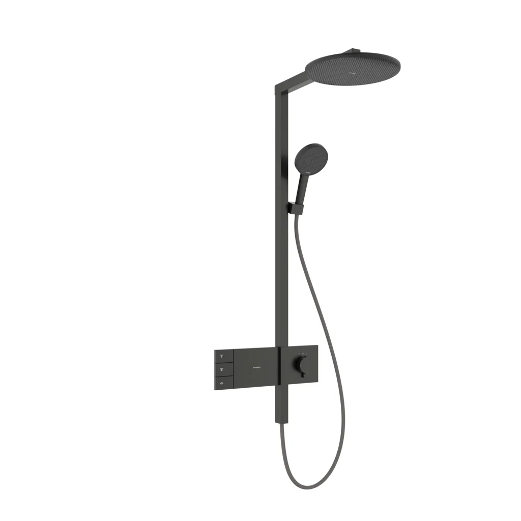 Hansgrohe Raindance Alive S Showerpipe 300 2jet mit Thermostat BBC, Brushed Black Chrome, 150 mm Stichmaß, Aufputzinstallation