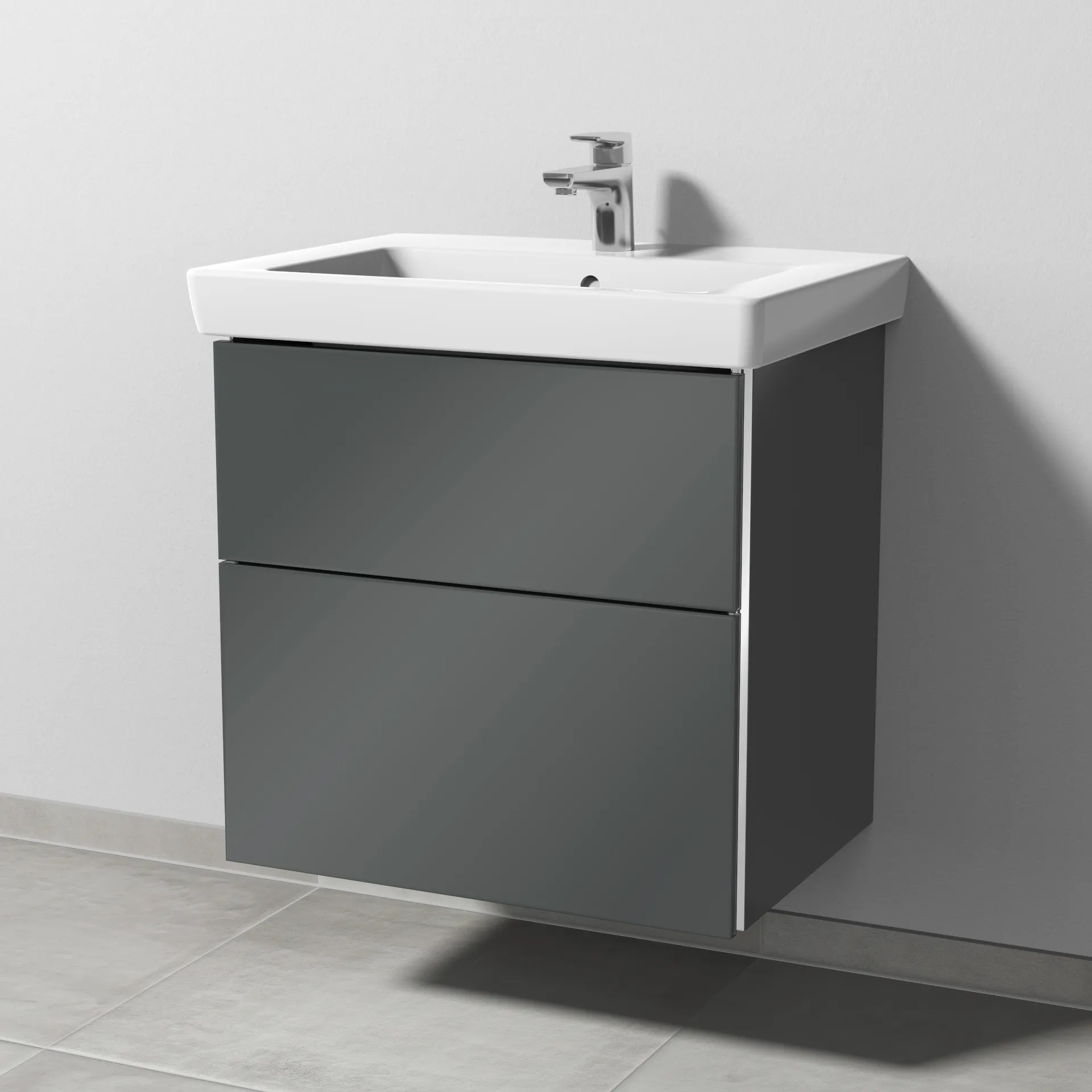 Sanipa Waschtischunterschrank „3way“ passend zu Keramik-Waschtische Subway 2.0 von Villeroy & Boch 600 × 593 × 447 mm in Anthrazit (glanz), Becken