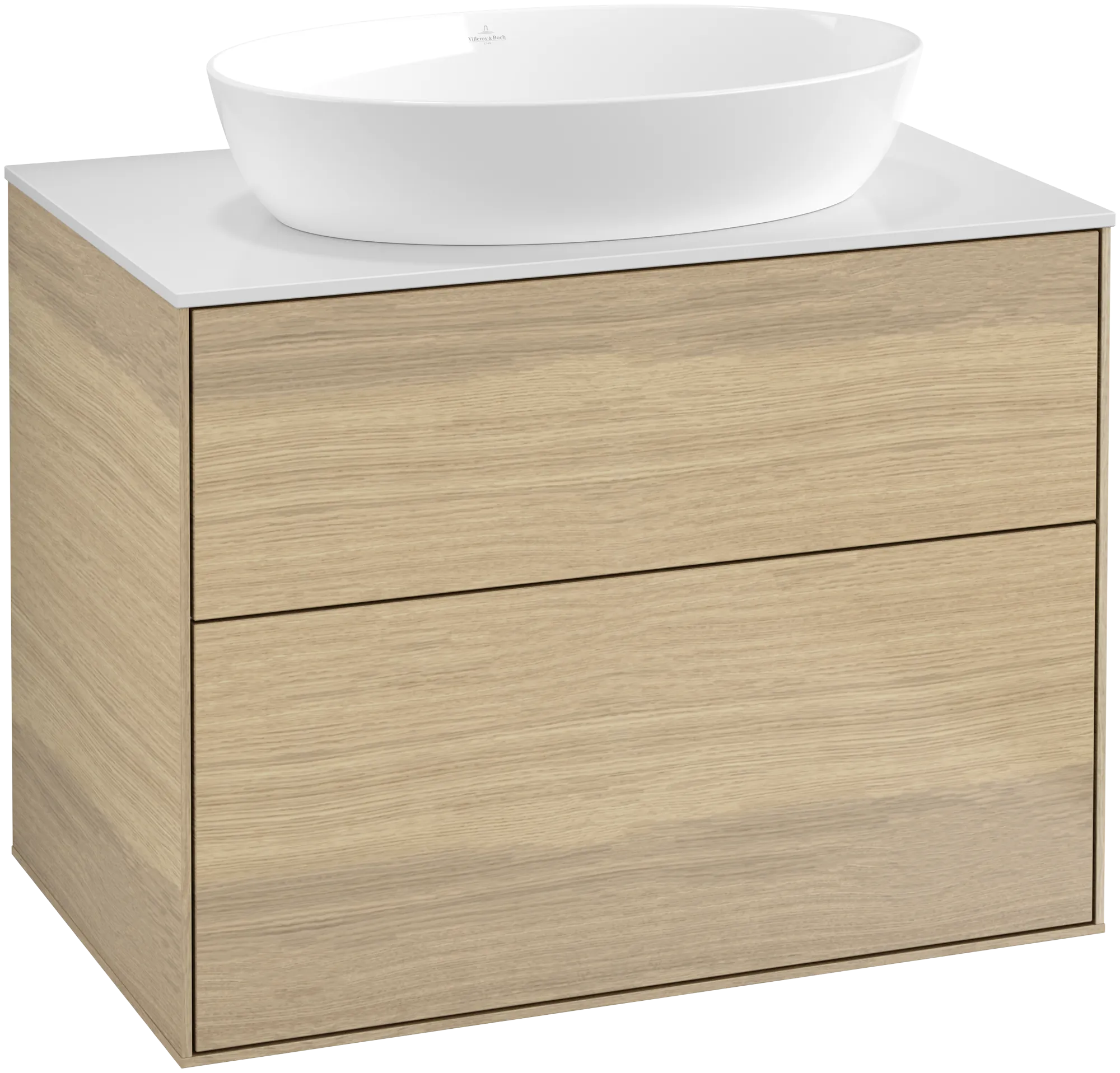 Villeroy & Boch Finion Waschbeckenunterschrank F99, 800 x 603 x 501 mm, Oak Veneer / Glass White Matt Villeroy & Boch Finion Waschbeckenunterschrank F99, 800 x 603 x 501 mm, Oak Veneer / Glass White Matt