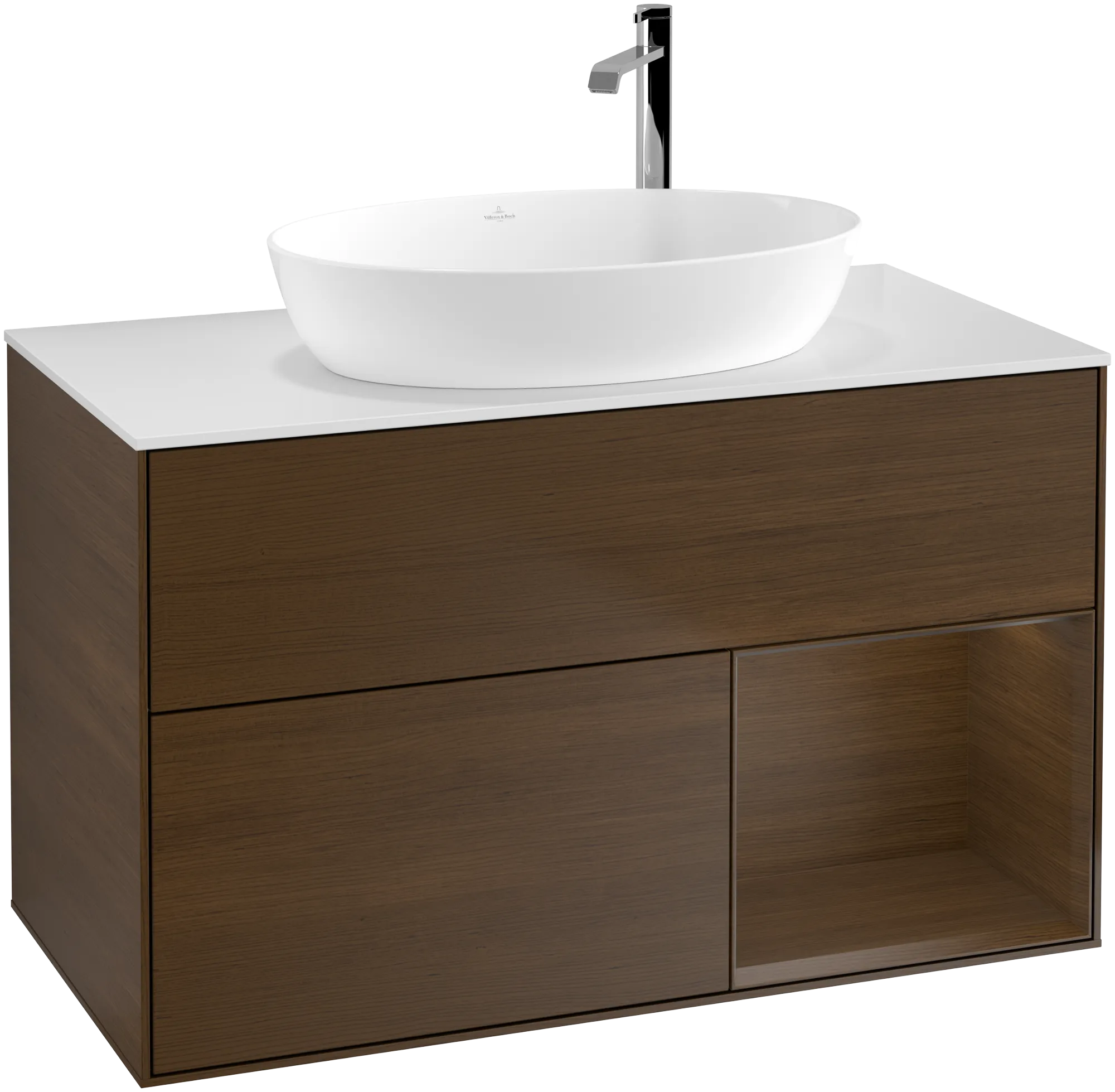 Villeroy & Boch Finion Waschbeckenunterschrank G90 1000x603x501mm Walnut Veneer / Glass White Matt
