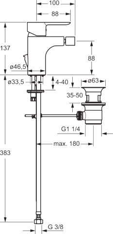 HA Einhebelmischer Bidetbatterie HANSALIGNA 0606 Zugstangenablaufgarnitur Ausladung 100 mm DN15 Chrom