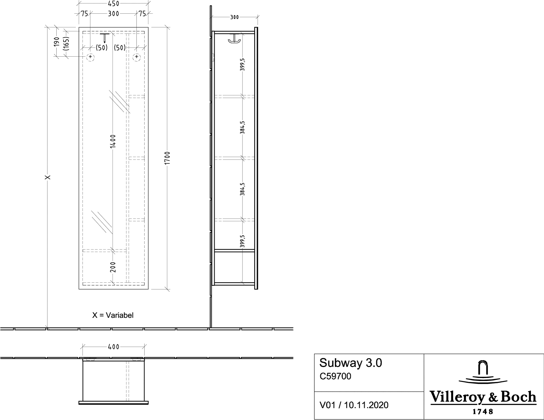Villeroy & Boch Spiegelregal „Subway 3.0“ 450 × 1700 mm in Stone Oak Villeroy & Boch Spiegelregal „Subway 3.0“ 450 × 1700 mm in Stone Oak