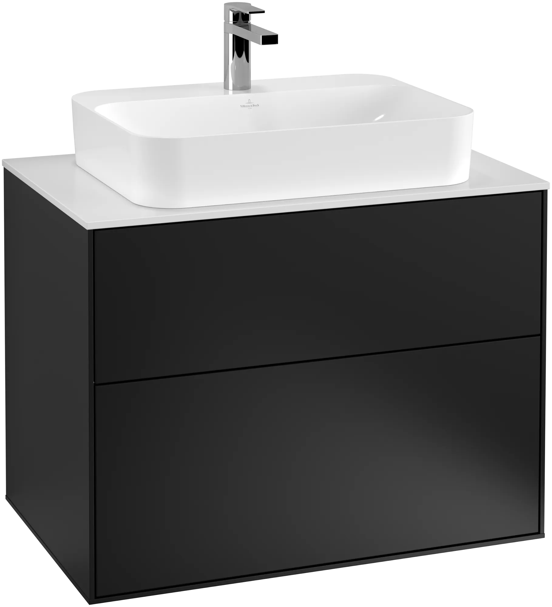 Villeroy & Boch Finion Waschbeckenunterschrank G34, 800 x 603 x 501 mm, Black Matt Lacquer / Glass White Matt