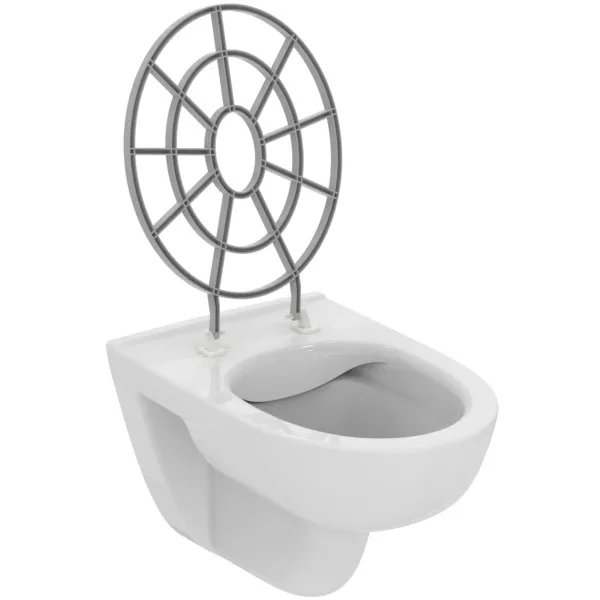 Fäkalienausguß mit Wandtiefspül-WC i.life A Randlos 360x540x330mm SmartGuard+ Weiß mit WC-Klapprost Grau Fäkalienausguß mit Wandtiefspül-WC i.life A Randlos 360x540x330mm SmartGuard+ Weiß mit WC-Klapprost Grau
