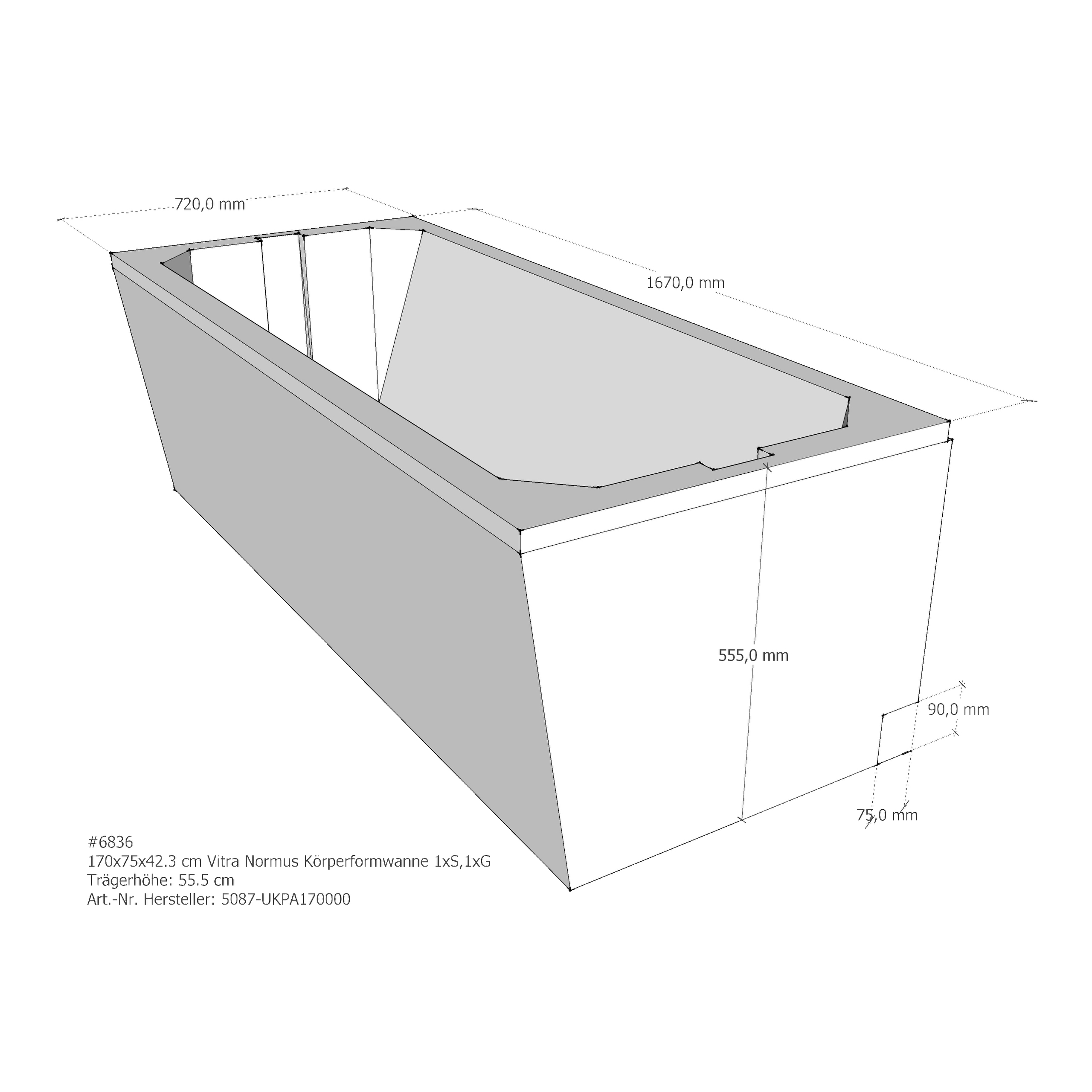 Badewannenträger für VitrA Normus 170 × 75 × 42,3 cm