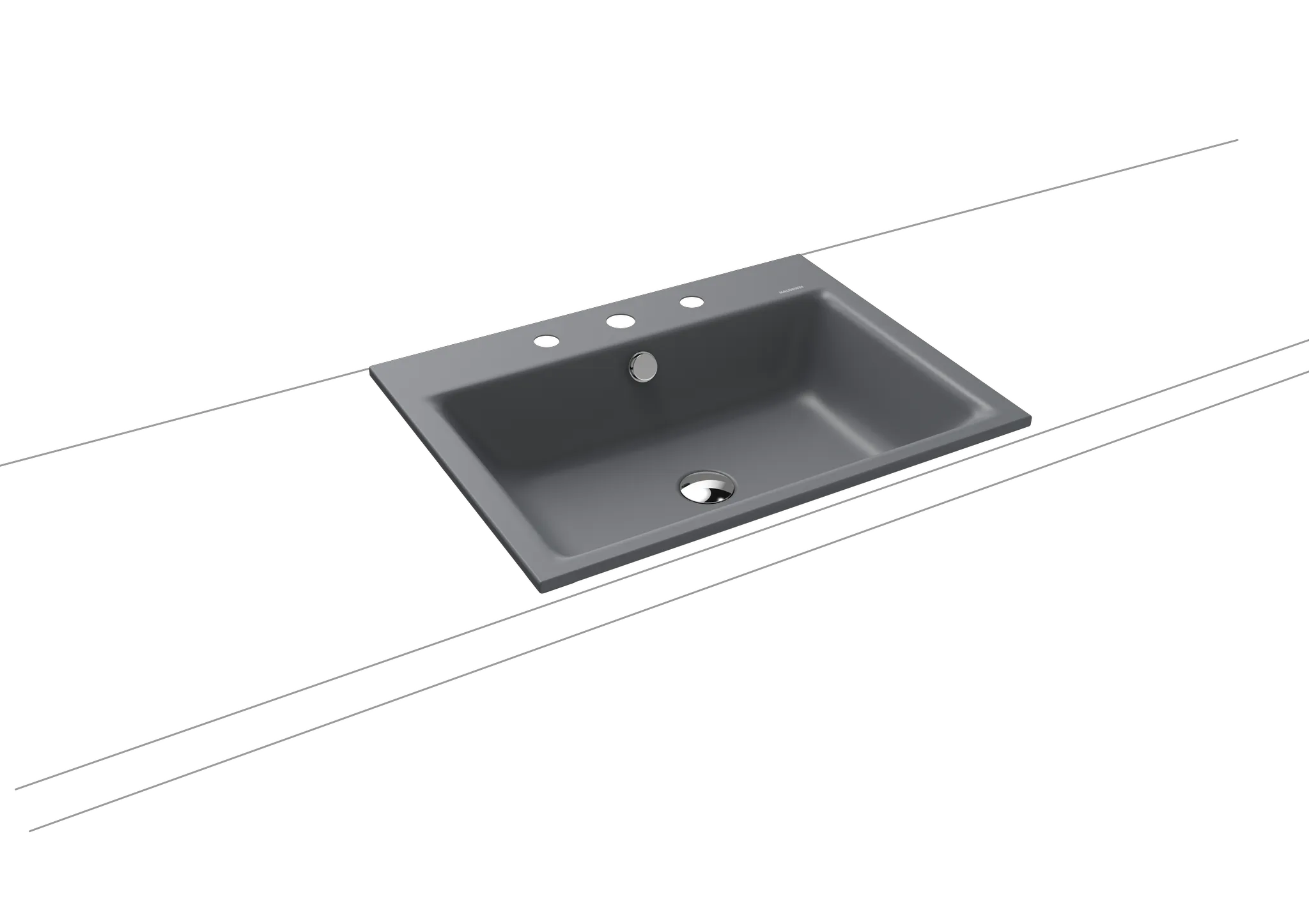 Einbauwaschtisch „Puro“ 60 × 46 cm, mit Überlauf, mit Hahnlochbohrung in cool grey 70 mit Perl-Effekt