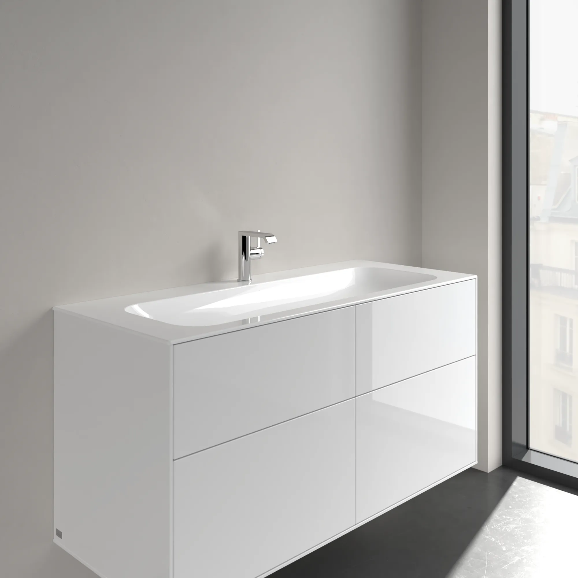 Villeroy & Boch Schrankwaschtisch aus TitanCeram „Finion“ 1200 × 500 × 160 mm, mit Hahnlochbohrung, Hahnlochposition mittig in Weiß Alpin, mit CeramicPlus Villeroy & Boch Schrankwaschtisch aus TitanCeram „Finion“ 1200 × 500 × 160 mm, mit Hahnlochbohrung, Hahnlochposition mittig in Weiß Alpin, mit CeramicPlus