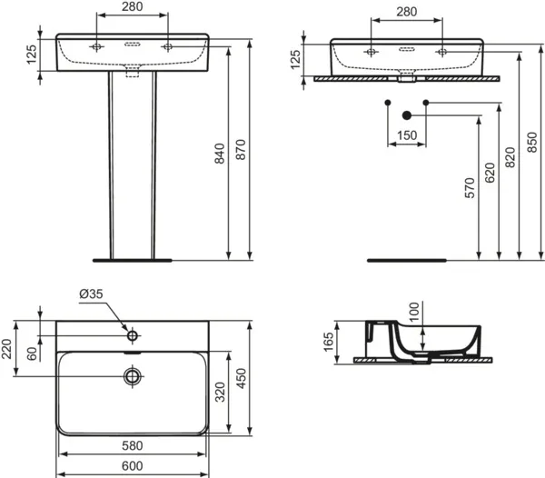Waschbecken „Conca“ 60 × 45 × 16,5 cm, Hahnlochposition mittig in Seidenweiß Waschbecken „Conca“ 60 × 45 × 16,5 cm, Hahnlochposition mittig in Seidenweiß