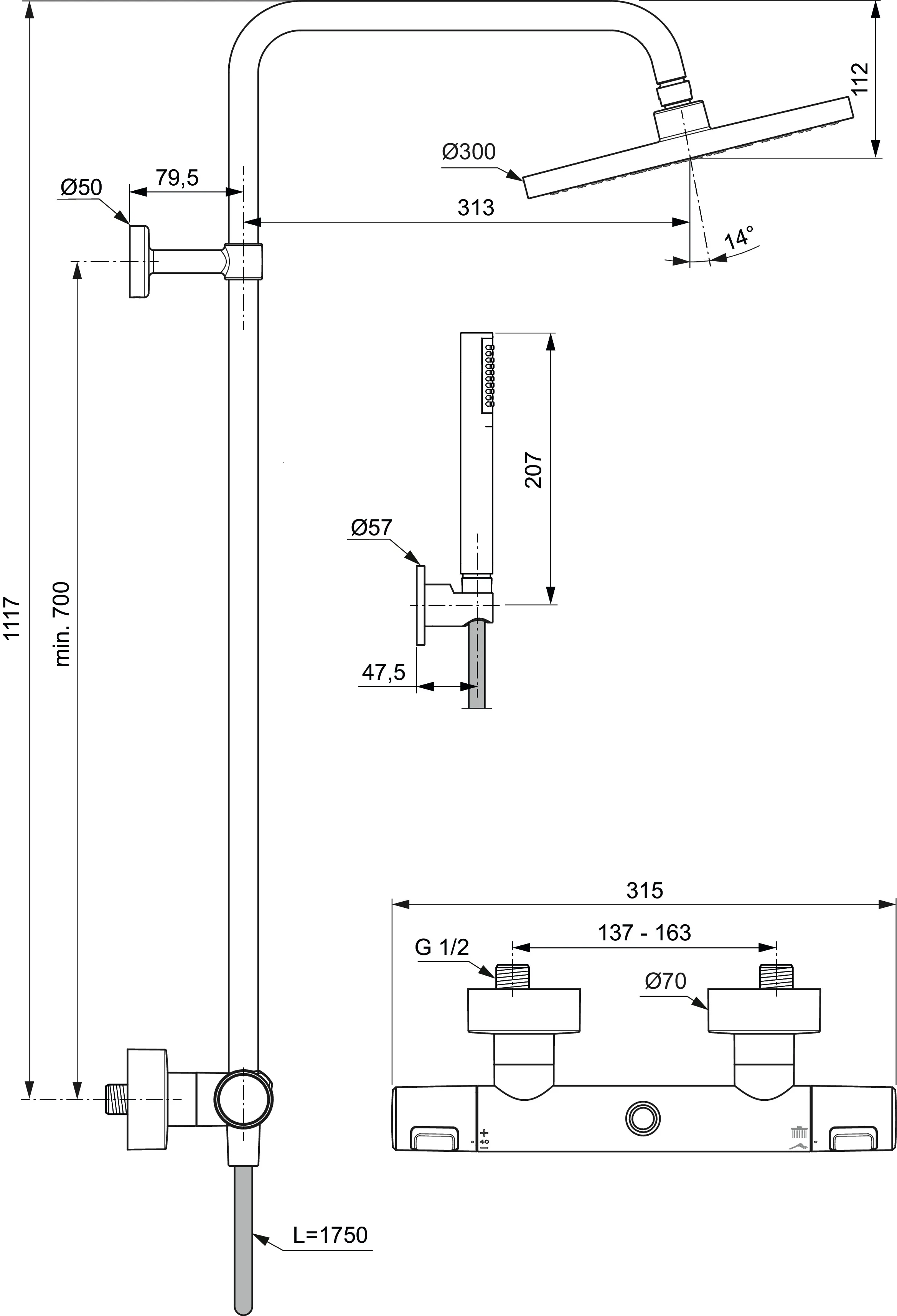 Duschsystem Ceratherm T25 Kopfbrause Durchmesser: 300mm Stick-Handbrause Silk Black