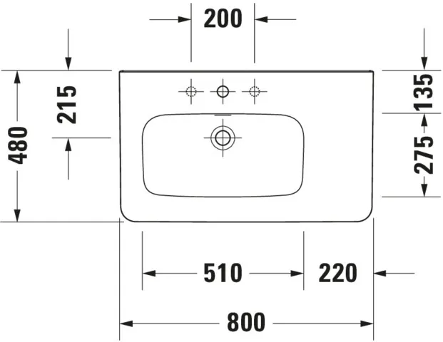 Wandwaschtisch „DuraStyle“, mit Überlauf, Hahnlochposition mittig Wandwaschtisch „DuraStyle“, mit Überlauf, Hahnlochposition mittig