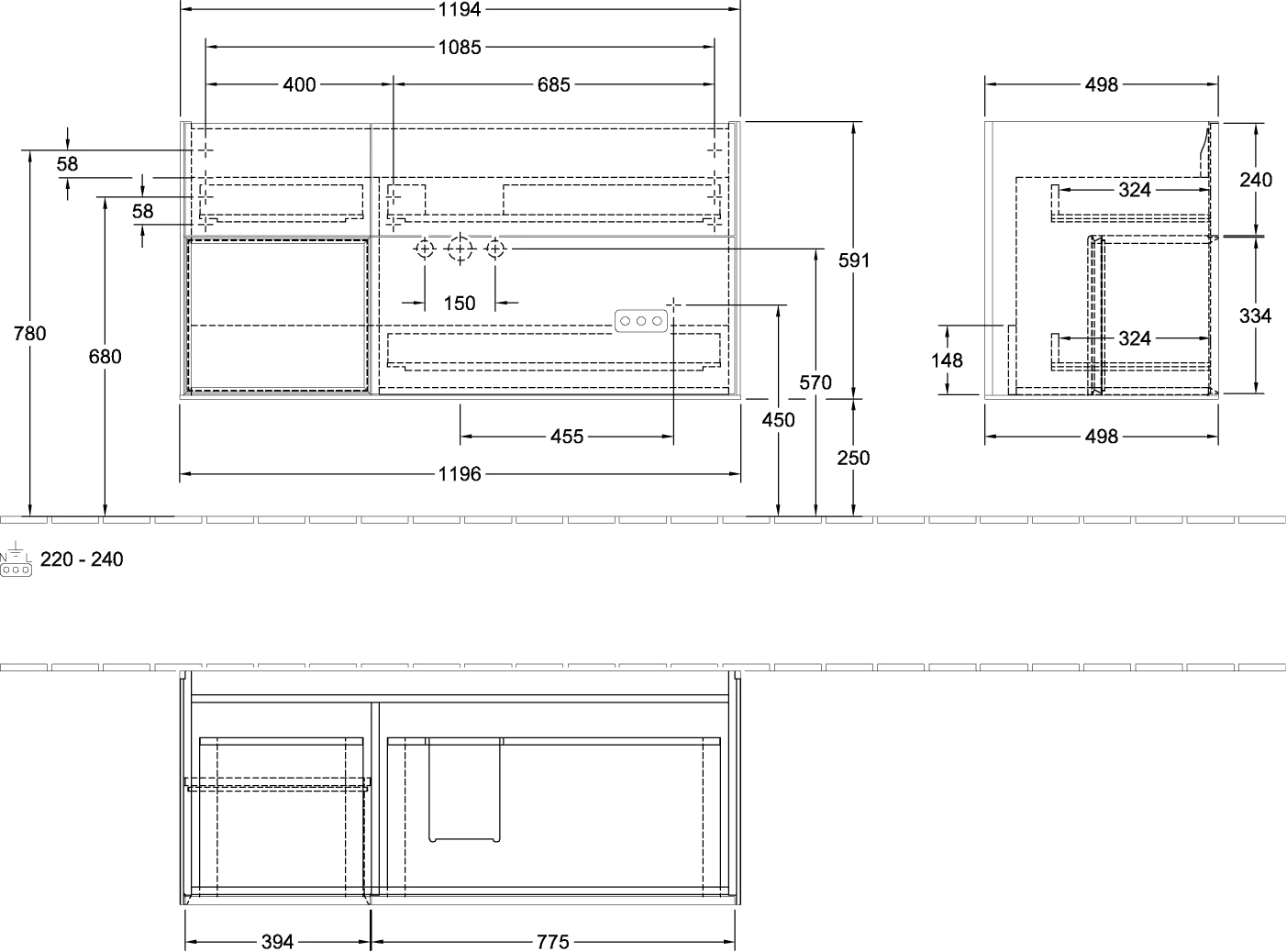 Villeroy & Boch Waschtischunterschrank „Finion“ für Schrankwaschtisch 1196 × 591 × 498 mm Glossy White Lacquer, für Becken mittig Villeroy & Boch Waschtischunterschrank „Finion“ für Schrankwaschtisch 1196 × 591 × 498 mm Glossy White Lacquer, für Becken mittig