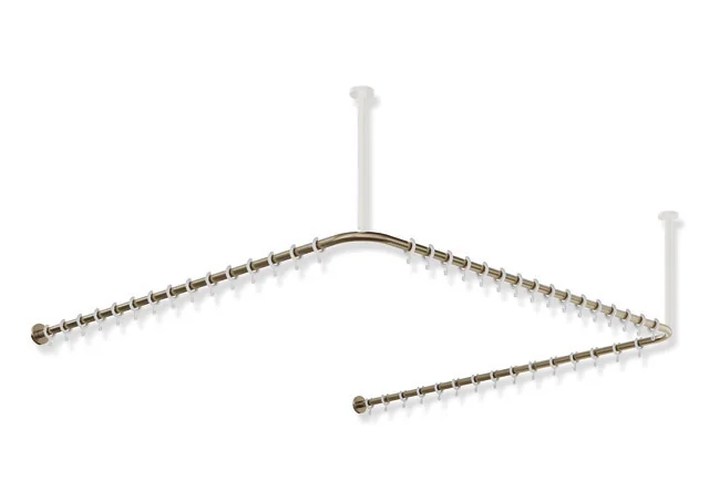 HEWI Vorhangstange System 900, Edelstahl PVD Bronze gebürstet, Achsmaß 1487 x 1475 x 1487 mm, D 25 mm, 46 Vorhangringe aus POM