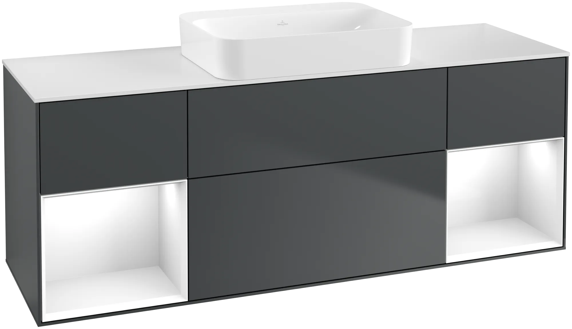 Villeroy & Boch Finion Waschbeckenunterschrank G74, 1600x603x501mm, Midnight Blue Matt/Lacquer / Glossy White