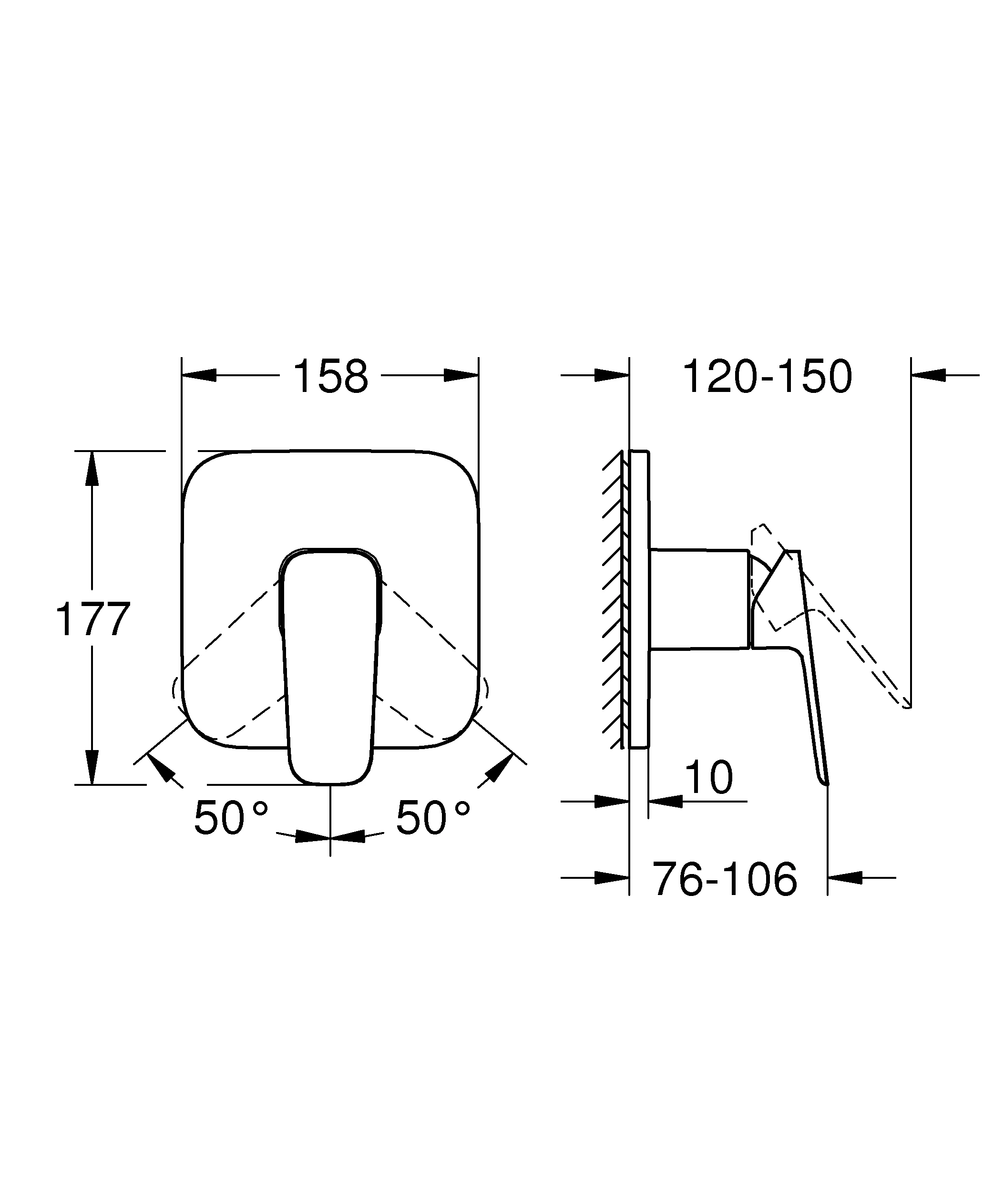 Einhand-Brausebatterie Cubeo 101777, Fertigmontageset für Rapido SmartBox 35 604, chrom